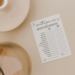 Bridal Shower Scattergories Template, Minimalist Bridal Shower Games ...