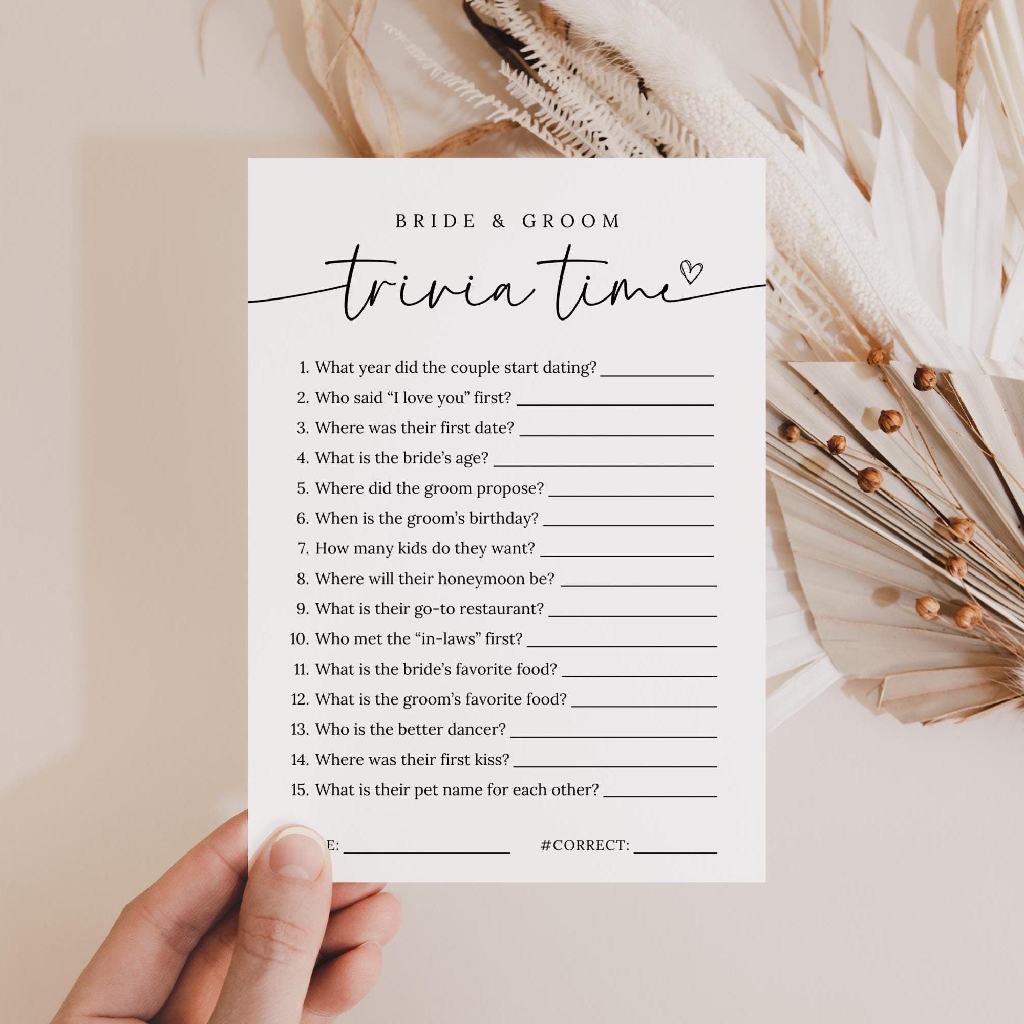 Trivia Game For Bride And Groom, Minimalist Bridal Shower Game, Who Knows The Couple Best, Engagement Party game, Canva Editable Download