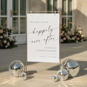 Minimalist Wedding Welcome Sign Template, Happily Ever After Wedding Sign, Modern Wedding Reception Welcome Sign, Canva Editable Template image 3