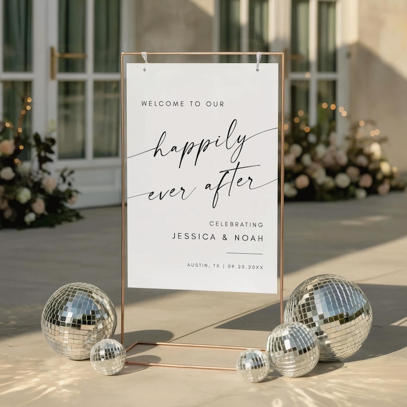 Minimalist Wedding Welcome Sign Template, Happily Ever After Wedding Sign, Modern Wedding Reception Welcome Sign, Canva Editable Template image 3