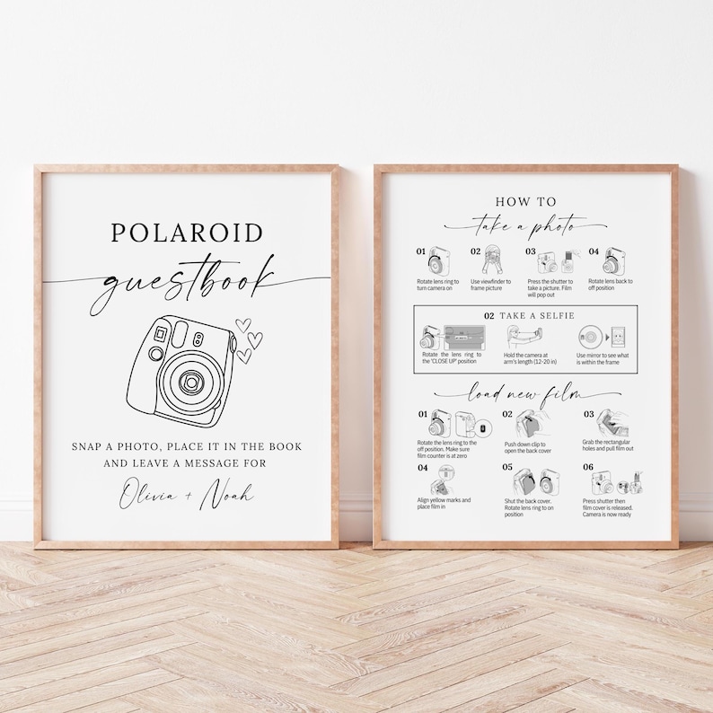 PRINTED AND SHIPPED Instax Mini 12 Instructions Sign, Polaroid Guestbook Sign 8x10, Photo Guestbook Sign, Premium Cardstock image 2