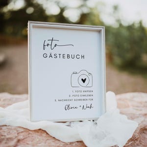Foto Gästebuch Schild, Photo Guestbook Sign German, Deutsch Schild, German Wedding Sign, Instax Mini Guestbook, Editable Canva Download image 3