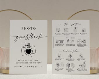 Instax Mini 40 Instructions Sign, Photo Guestbook Template (Canva Editable Digital Download)
