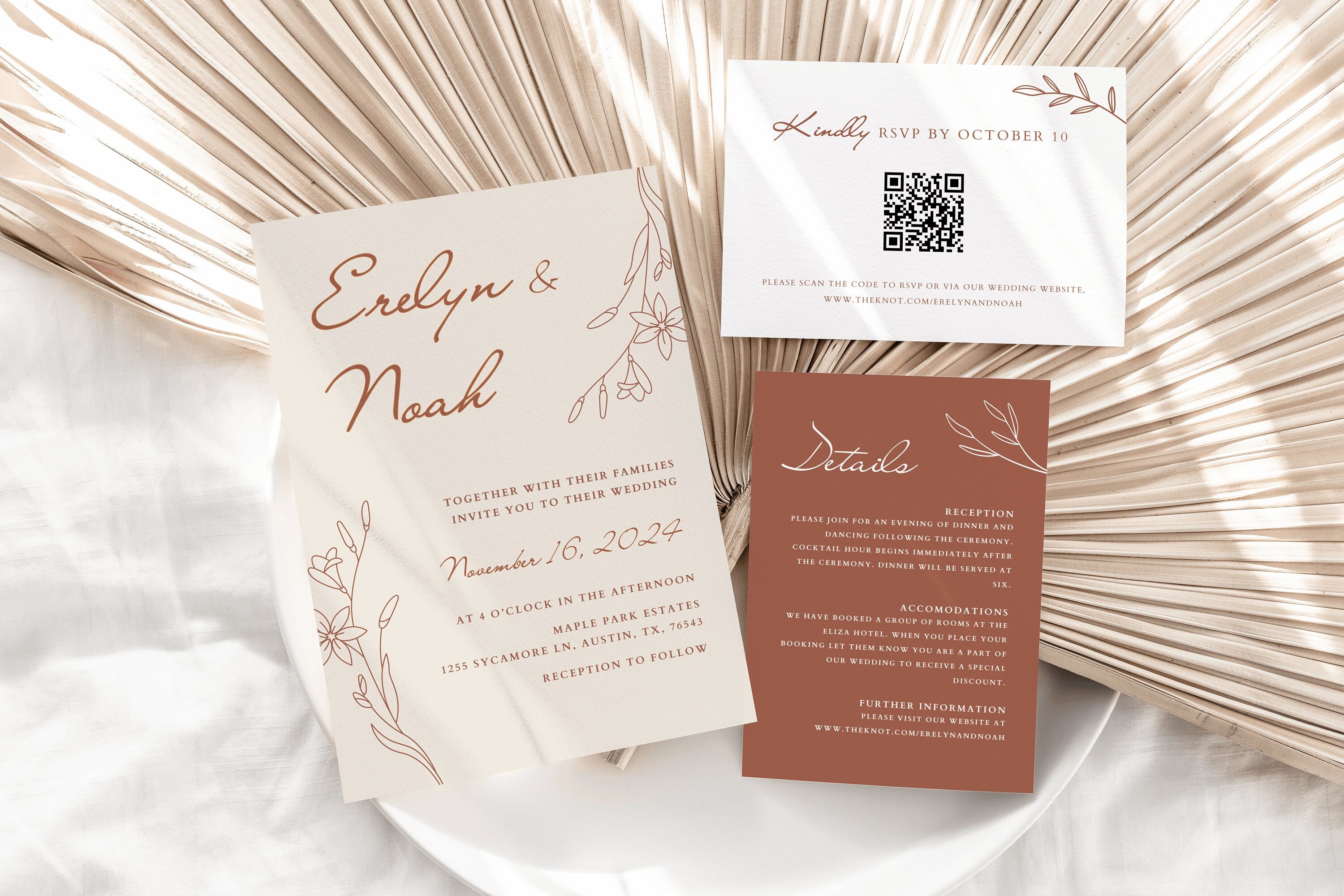 QR Code Wedding Invitation Suite, Terracotta Wedding Invitation