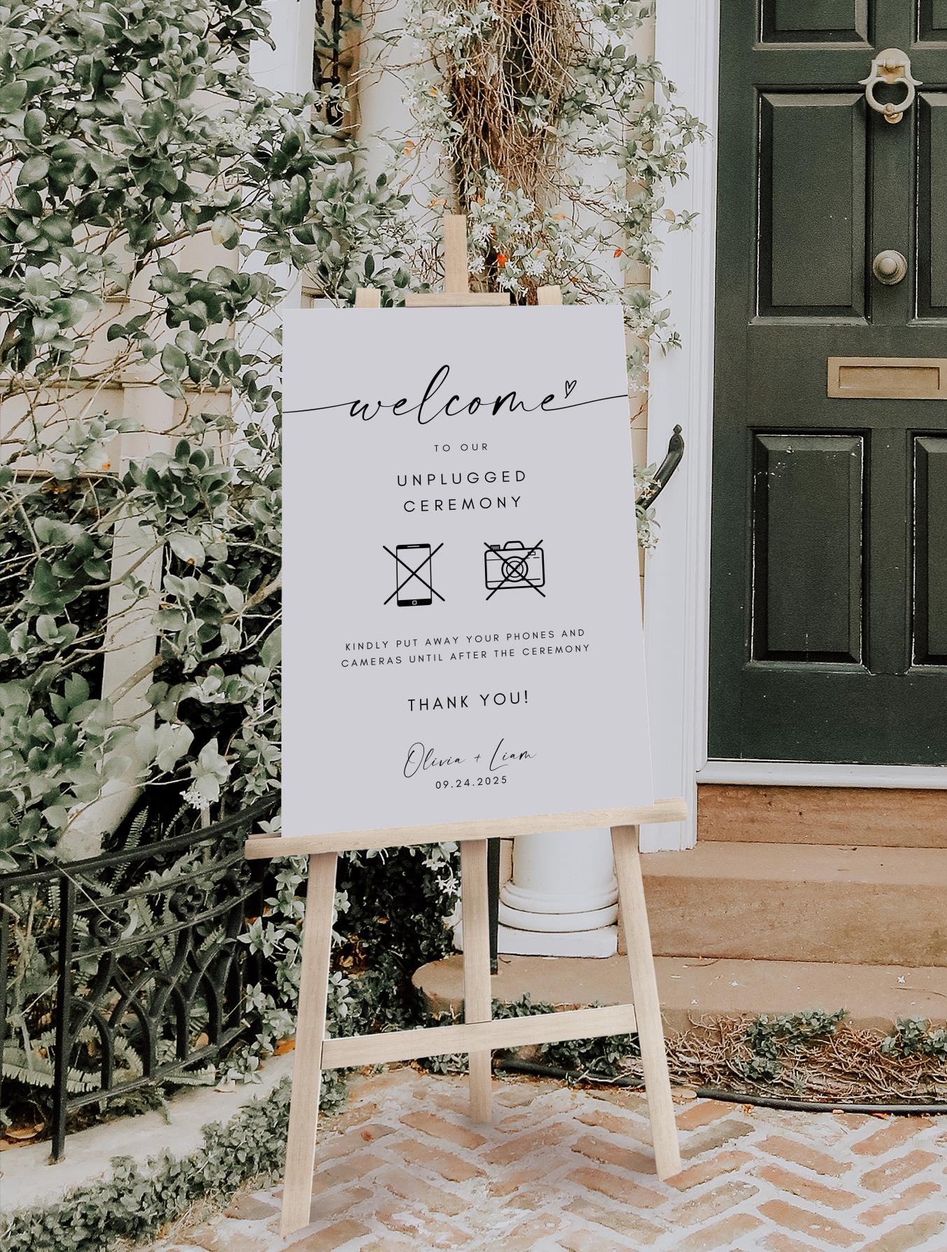 Unplugged Ceremony Sign, Modern Minimalist Wedding Welcome Sign, Wedding Printable No Devices Sign, Wedding Ceremony Sign, Canva Editable