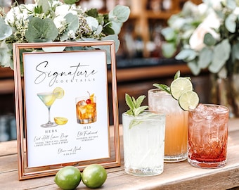 PRINTED AND SHIPPED Wedding Bar Menu Sign with Signature Drinks, His and Hers Cocktail Sign, Custom Bar Menu, Wedding Drink Menu Sign