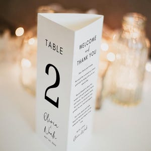 Wedding Trifold Table Number, Minimalist Wedding Table Numbers, Tri-fold Thank You Card, Triangle Table Stand, Canva Template, 8.5x11