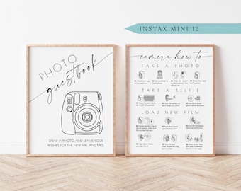 Instax Mini 12 Instructions Sign, Photo Guestbook Sign, Polaroid 8x10 5x7 A4, Polaroid Guestbook, How to Load New Film, wedding guestbook