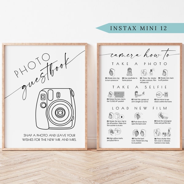 Instax Mini 12 Instructions Sign, Photo Guestbook Sign, Polaroid 8x10 5x7 A4, Polaroid Guestbook, How to Load New Film, wedding guestbook