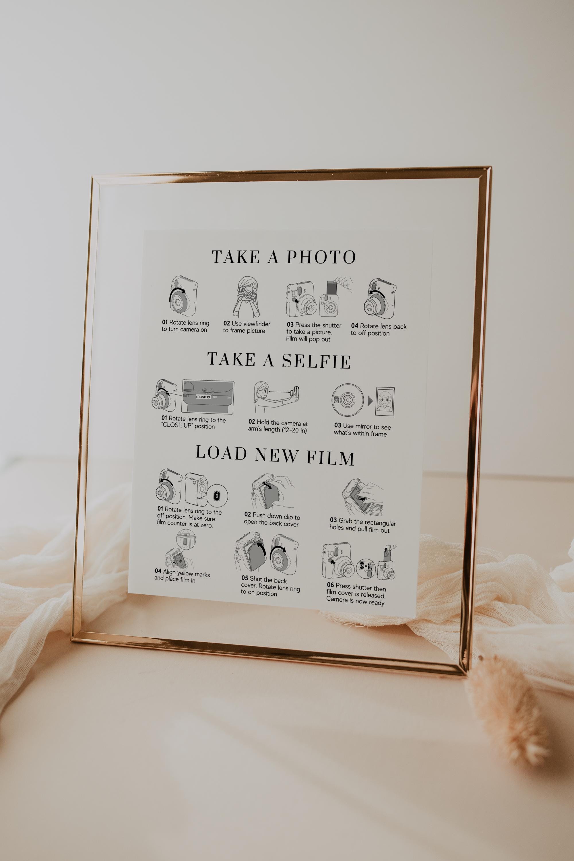 Instax Mini 12 Instructions Sign,  Polaroid Guestbook 8x10 5x7 A4, Photo Guestbook Sign, How to Load New Film, Wedding Guest Book,minimalist