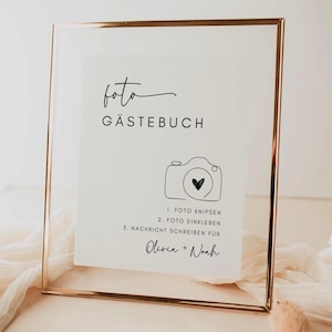Foto Gästebuch Schild, Photo Guestbook Sign German, Deutsch Schild, German Wedding Sign, Instax Mini Guestbook, Editable Canva Download image 1
