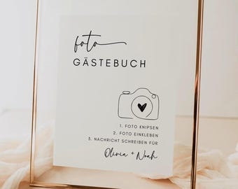 Foto Gästebuch Schild, Photo Guestbook Sign German, Deutsch Schild, German Wedding Sign, Instax Mini Guestbook, Editable Canva Download