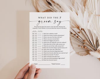 What did the Groom Say, Bridal Shower Game Template, What did the Groom Say? Printable Couples Shower Game, Bridal Game, Editable Canva, 5x7