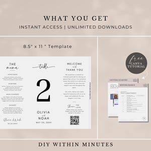 Wedding Trifold Table Number, Minimalist Wedding Table Numbers, Dinner Menu, Tri-fold Thank You Card, Triangle Table Stand, Canva Template image 4