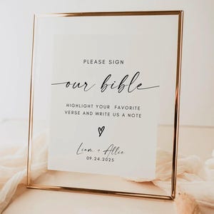 Wedding Guest Book Bible Sign, Printable Bible Guest Book Sign, Minimalist Modern Bible Verse Guestbook, Editable Canva Template 5x7 8x10 A4