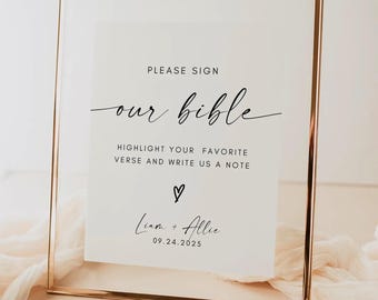 Wedding Guest Book Bible Sign, Printable Bible Guest Book Sign, Minimalist Modern Bible Verse Guestbook, Editable Canva Template 5x7 8x10 A4