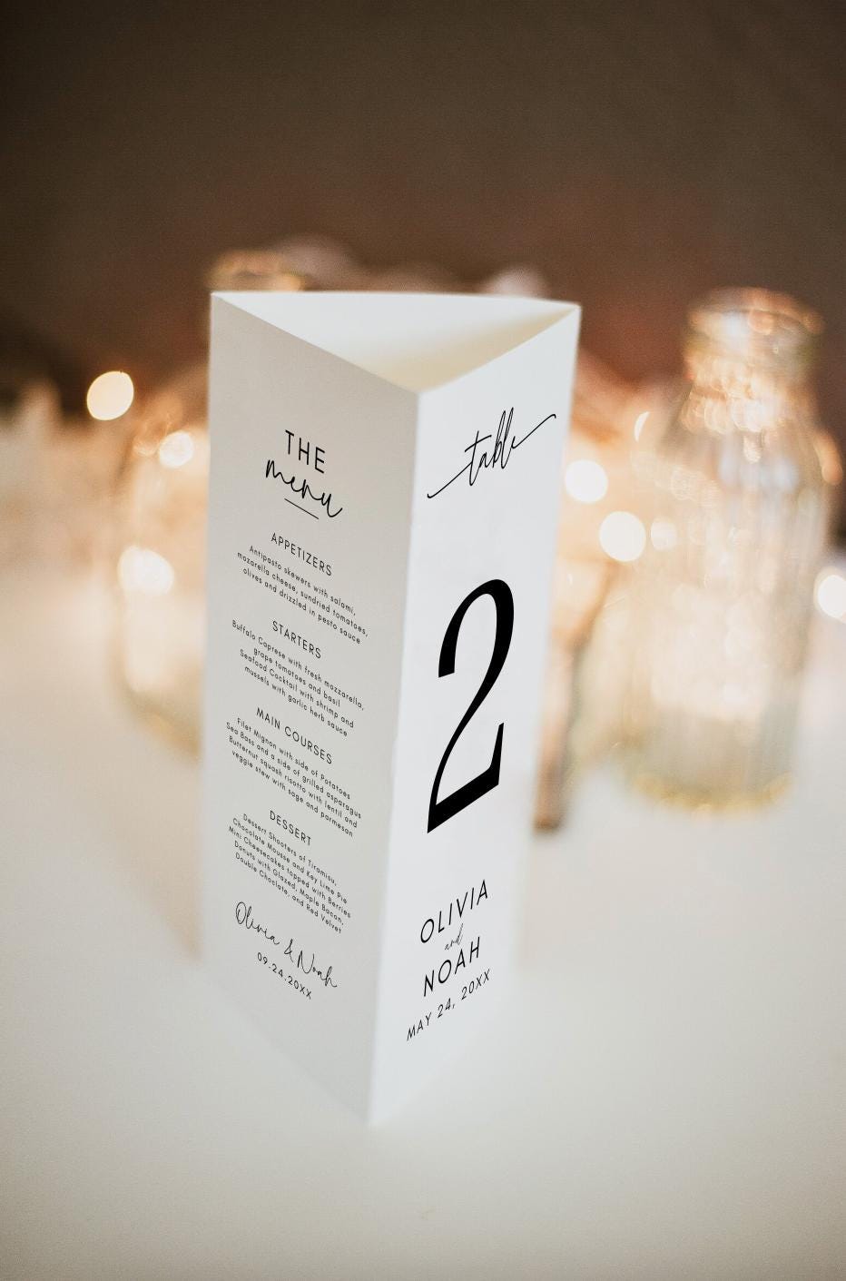 Wedding Trifold Table Number, Minimalist Wedding Table Numbers, Dinner Menu, Tri-fold Thank You Card, Triangle Table Stand, Canva Template