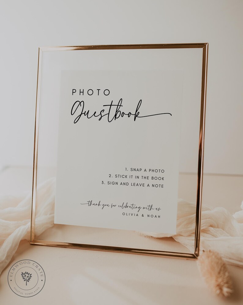Photo Guestbook Sign Template, Minimalist Wedding Decor (canva Editable ...