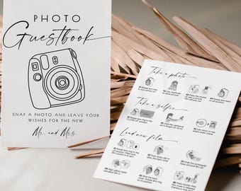 Instax Mini 12 Instructions Sign for Polaroid Guestbook, Photo Guestbook Sign, Wedding Guestbook Sign (Canva Template)