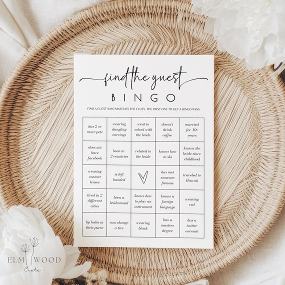 PRINTED + SHIPPED Find the Guest Bingo Bridal Shower Game, Printed Bridal Shower Game, Icebreaker Party Game, Bridal Shower Activities