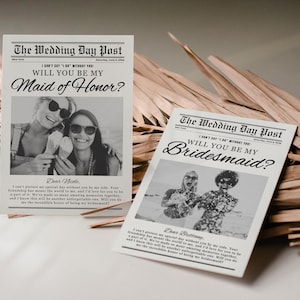 Modelo de cartão de proposta de madrinha, Proposta de madrinha de jornal com foto, Você será meu cartão de madrinha, Proposta de festa de casamento, Canva