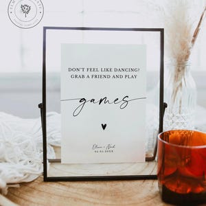 Don't Feel Like Dancing Play Games Wedding Sign, Minimalist Wedding Games Table, Wedding Game Sign, Editable Canva Template, 5x7 8x10 A4 A5