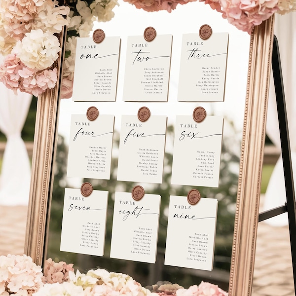 Modern Wedding Seating Chart Template, Minimalist Seating Chart Cards, Script Table Assignment Seating, DIY Canva Editable, 4x6 5x7 8x10 A5