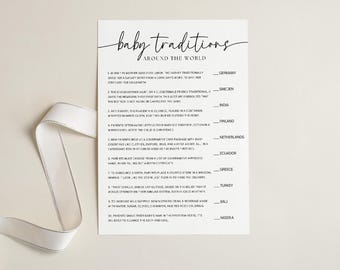 Baby Traditions Around the World Game, Minimalist Baby Shower (Digital Download)