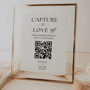 Tarjeta de boda con código QR Capture The Love, tarjeta fotográfica de boda minimalista moderna, tarjeta Capture the Love, tarjeta para compartir el amor imprimible, tarjetas editables