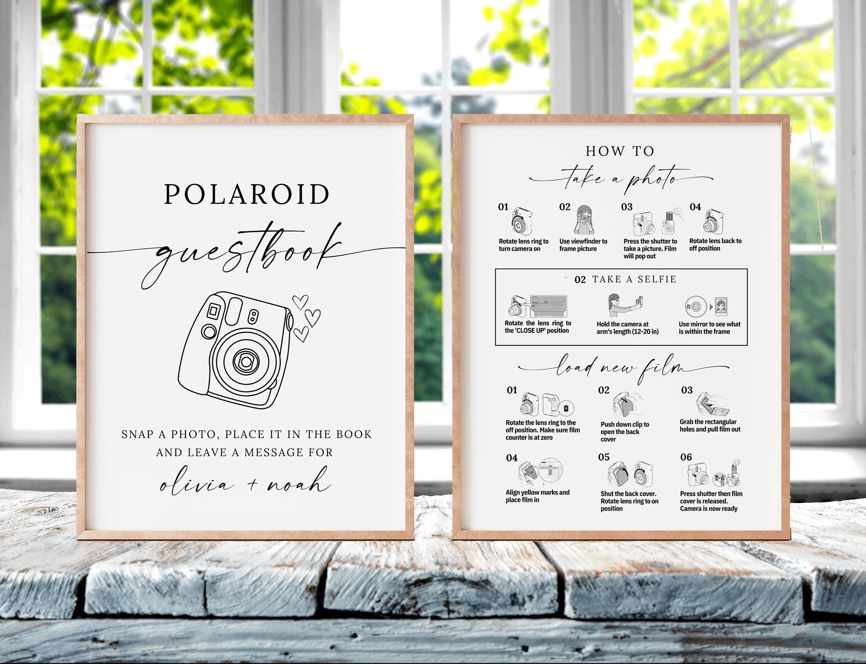 Photo Guest book sign, Instax Mini 12 Instructions Sign, Polaroid Guestbook Sign, Canva Editable camera instructions How to Load New Film