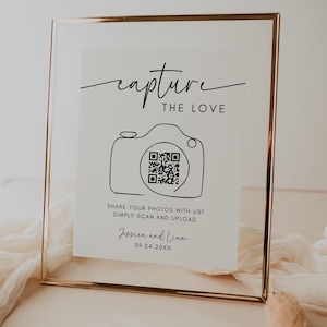 Capture The Love QR Code Wedding Sign Template, Modern Minimalist Wedding Sign, Capture the Love Sign, Printable Share the Love, Editable