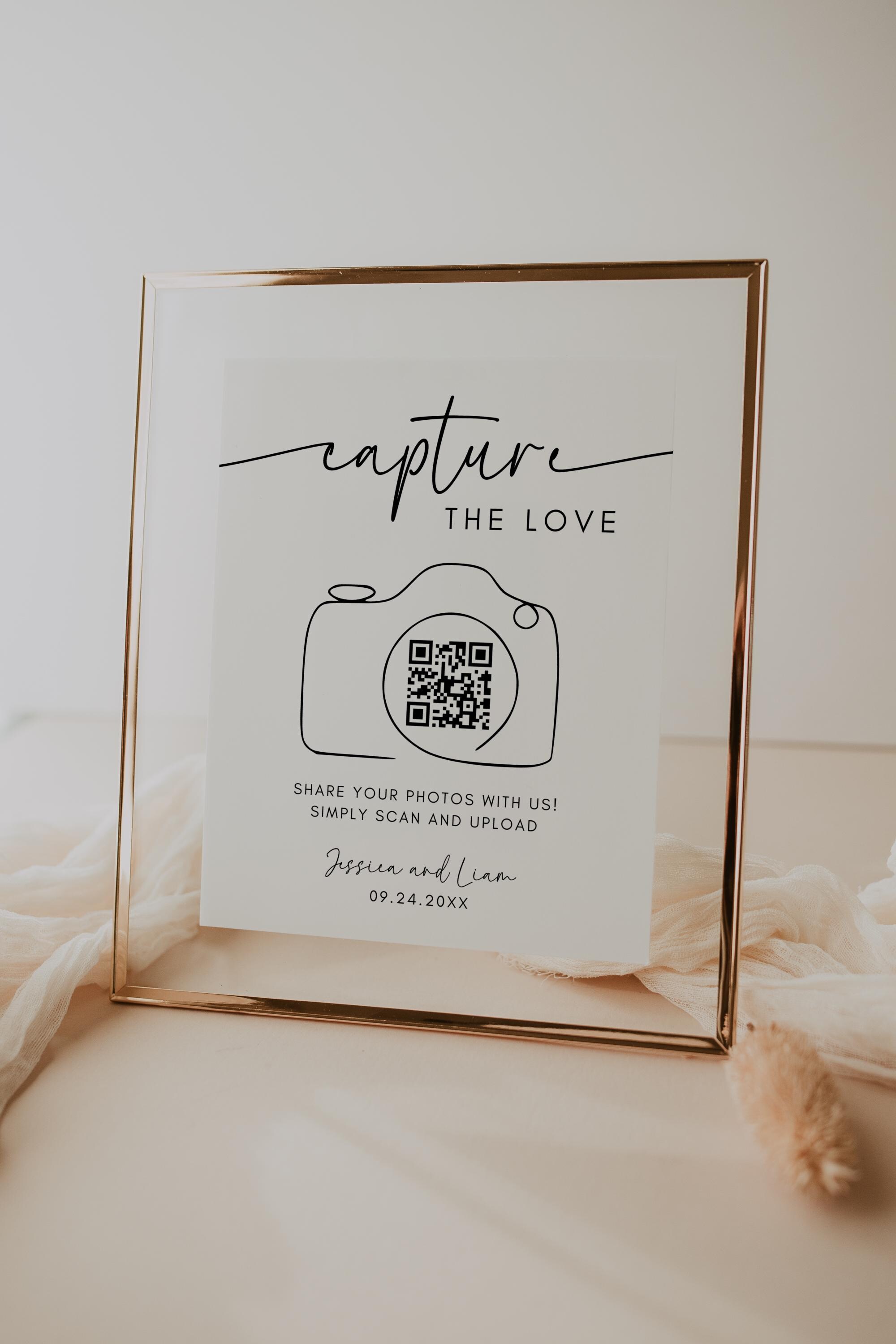Capture The Love QR Code Wedding Sign Template, Modern Minimalist Wedding Sign, Capture the Love Sign, Printable Share the Love, Editable