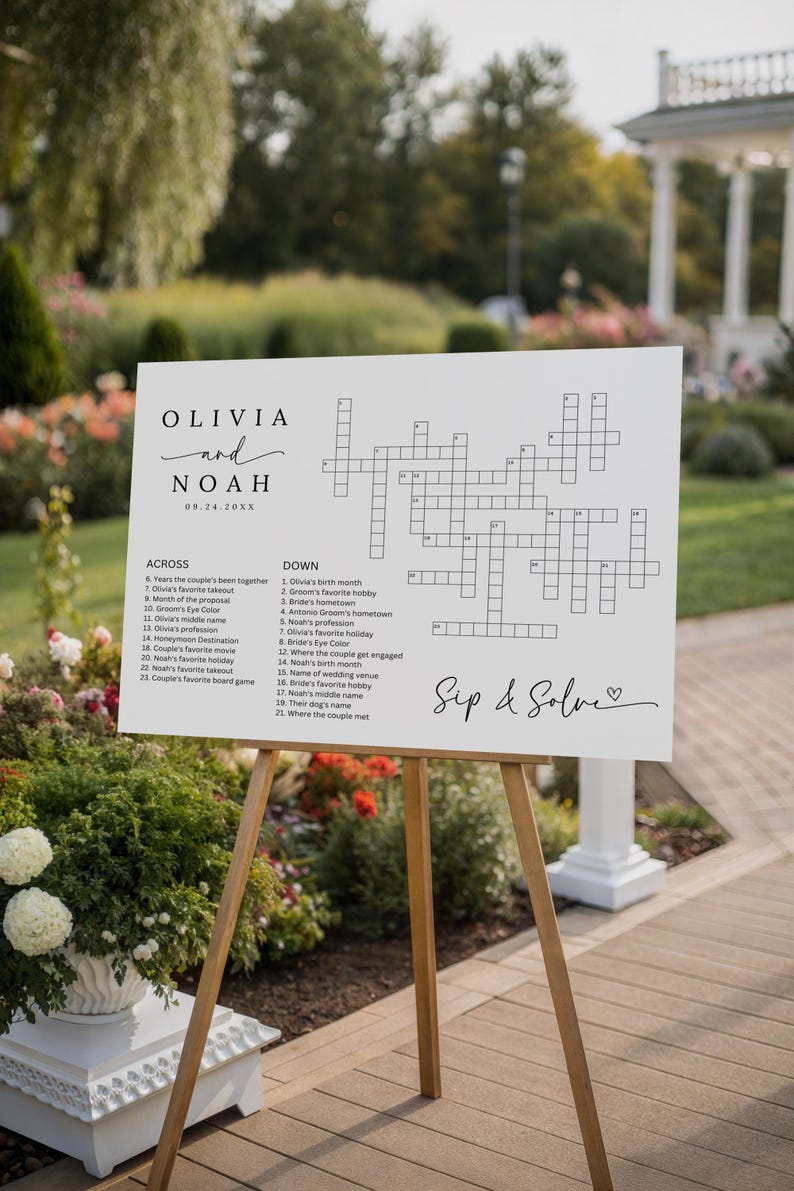 Wedding Crossword Sip And Solve Puzzle, DIY Giant Puzzle Custom Crossword Template, Wedding Guest Games, Canva Editable, 6 sizes image 6