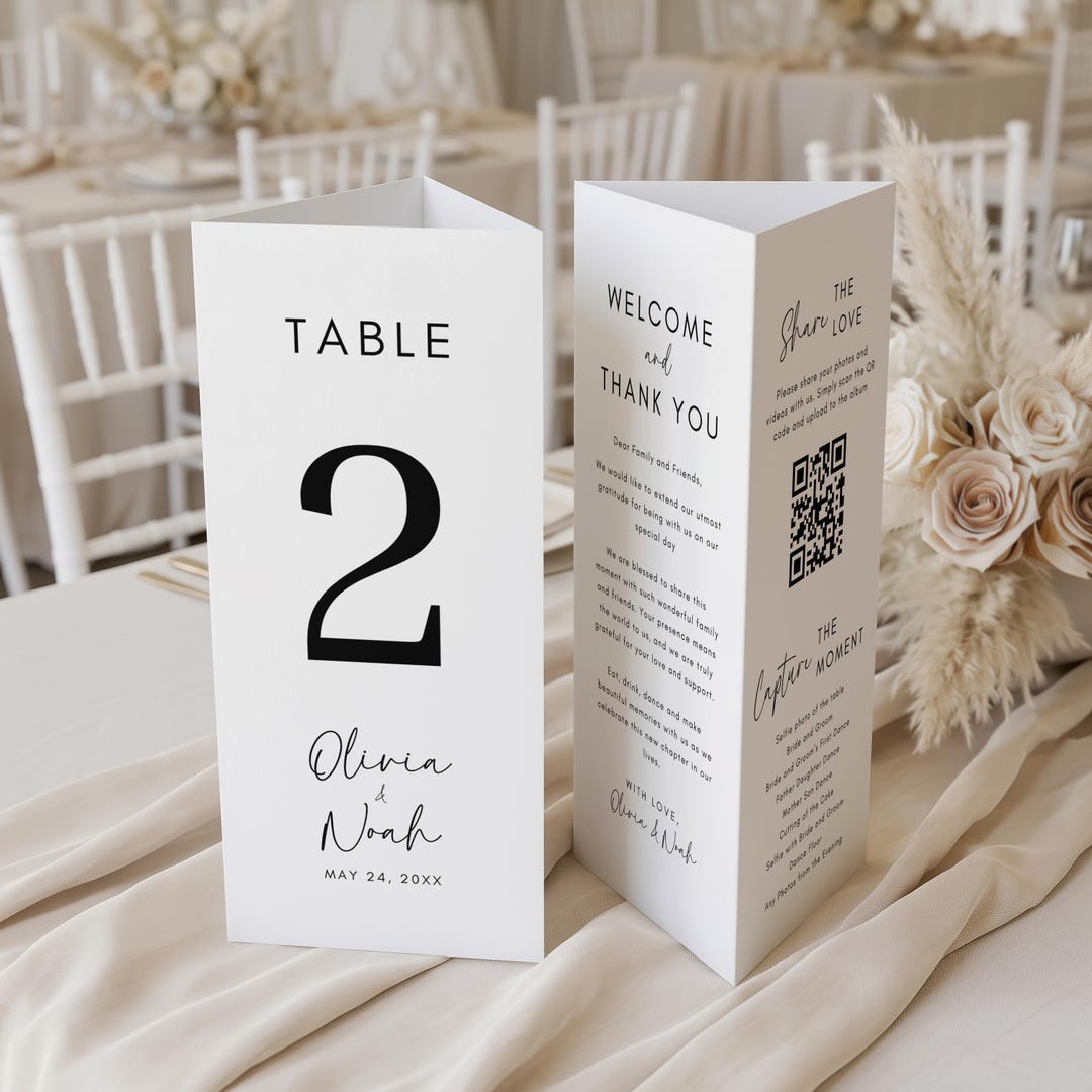 Wedding Trifold Table Number, Minimalist Wedding Table Numbers (canva ...