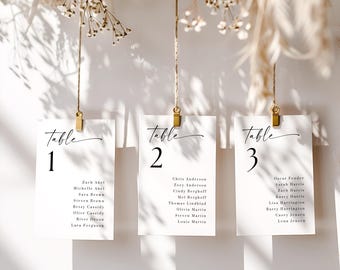 Minimalist Wedding Seating Chart Cards, Modern Table Assignment (Canva Editable, Printable)