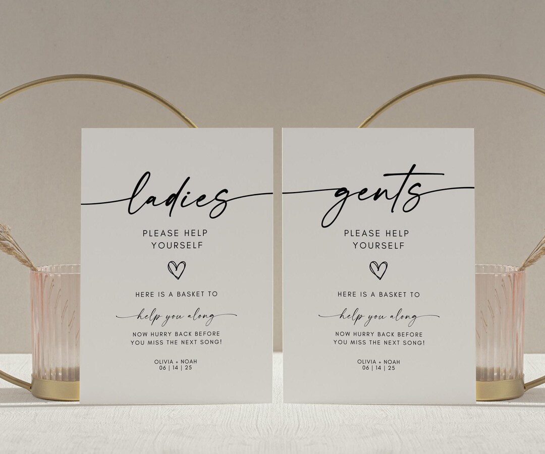 Bathroom Basket Sign Template for Wedding, Modern Wedding Basket Sign, Printable, Editable ...