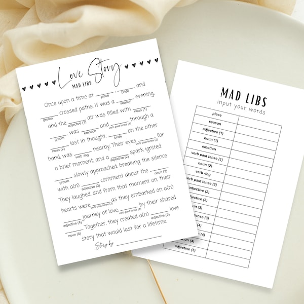 Wedding Shower Games Mad Libs, Bridal Shower Wedding Party, Printable Mad Libs with Modern Minimalist Design, 5x7 8x10 Letter A4, Download