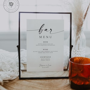 Bar Schild Vorlage, Hochzeit Getränkekarte Vorlage, druckbares Barschild, minimalistisches Hochzeit Barmenü, bearbeitbare Canva, 5x7, 8x10, 8.5x11, A4