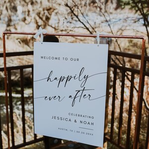 Minimalist Wedding Welcome Sign Template, Happily Ever After Wedding Sign, Modern Wedding Reception Welcome Sign, Canva Editable Template image 6