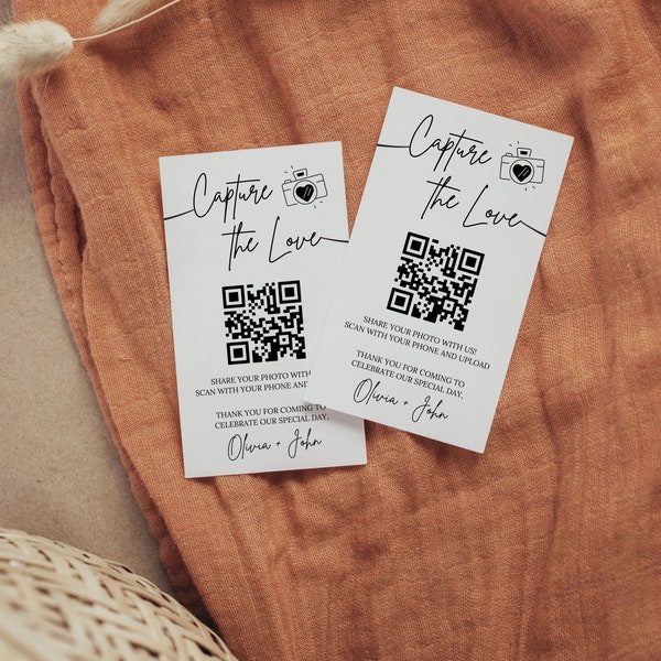 Capture The Love QR Code Wedding Card, Modern Minimalist Wedding Photo Card, Capture the Love Card, Printable Share the Love, Editable Cards