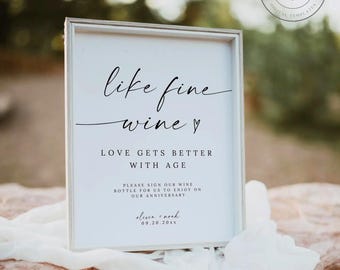 Wine Bottle Wedding Guest Book Sign, Minimalist Template (Canva)