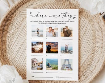 Where Were They Bridal Shower Game, Minimalist Photo Guessing Game Card, Printable Couples Shower Game, Canva Editable Download 5x7 8x10