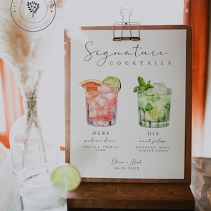 Bar Schild Vorlage, Signatur Cocktails Schild, Hochzeit Getränkekarte Vorlage, druckbare Bar Schild, bearbeitbare Canva, 5x7, 8x10, 8.5x11, A4