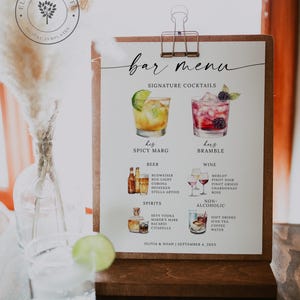 Bar Menü Vorlage, Signature Cocktails Schild, Hochzeit Getränkekarte Vorlage, Printable Bar Schild, Bearbeitbare Canva, 5x7, 8x10, 8.5x11, A1, 20x30