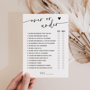 Wedding Shower Games Over or Under, Over or Under Bridal Shower Game ...