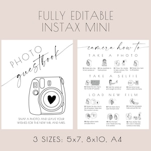 Instax Mini 12 Instructions Sign, Photo Guestbook Sign, Polaroid 8x10 5x7 A4, Polaroid Guestbook, How to Load New Film, wedding guestbook