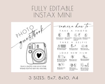 Instax Mini 12 Instructions Sign, Photo Guestbook Sign, Polaroid 8x10 5x7 A4, Polaroid Guestbook, How to Load New Film, wedding guestbook