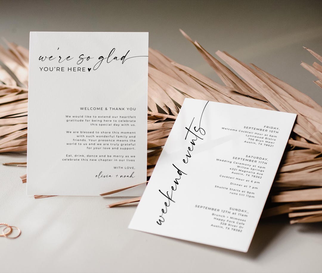 Event Note Card Template Minimalist Wedding Weekend Itinerary Template, Welcome Bag Note (canva ...