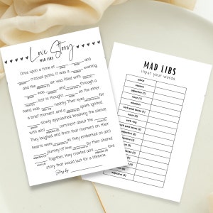 Hochzeit Duschspiele Mad Libs, Brautparty Hochzeitsfeier, druckbare Mad Libs mit modernem minimalistischen Design, 5x7 8x10 Buchstabe A4, Download