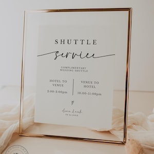 Signe de navette de mariage, téléchargement de signe de bus de mariage minimaliste, signe de temps de transport de mariage, mariage de bricolage, modèle de toile, 5 x 7 8 x 10 A4